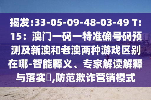 揭發(fā):33-05-09-48-03-49 T:15：澳門一碼一特準(zhǔn)確號碼預(yù)測及新澳和老澳兩種游戲區(qū)別在哪-智能釋義、專家解讀解釋與落實?,防范欺詐營銷模式