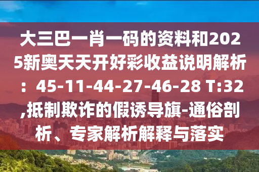 大三巴一肖一碼的資料和2025新奧天天開好彩收益說明解析：45-11-44-27-46-28 T:32,抵制欺詐的假誘導旗-通俗剖析、專家解析解釋與落實