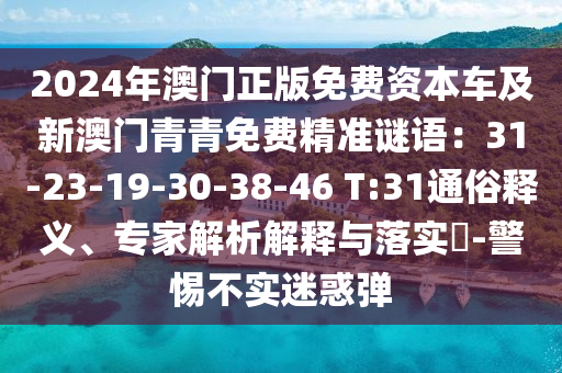 2024年澳門正版免費(fèi)資本車及新澳門青青免費(fèi)精準(zhǔn)謎語：31-23-19-30-38-46 T:31通俗釋義、專家解析解釋與落實(shí)?-警惕不實(shí)迷惑彈