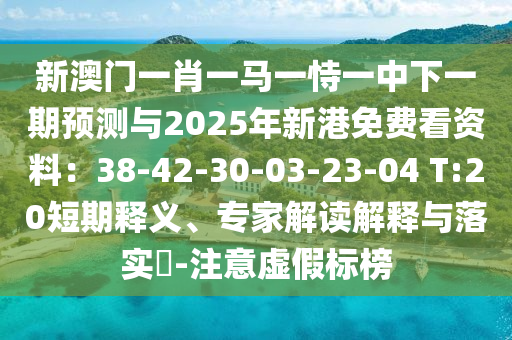 新澳門一肖一馬一恃一中下一期預(yù)測與2025年新港免費(fèi)看資料：38-42-30-03-23-04 T:20短期釋義、專家解讀解釋與落實(shí)?-注意虛假標(biāo)榜